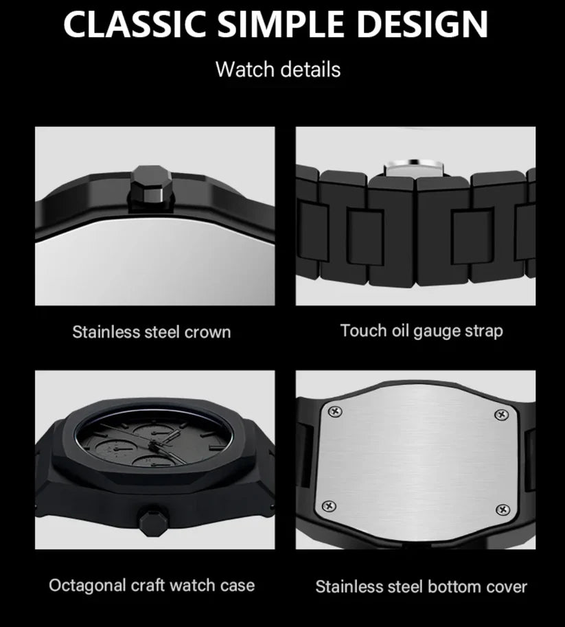 BLACK AURA 2025 – Arabic Dial Men’s Watch | Waterproof, Steel Chain, Bold Design