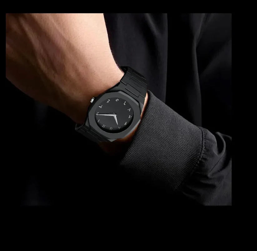 BLACK AURA 2025 – Arabic Dial Men’s Watch | Waterproof, Steel Chain, Bold Design