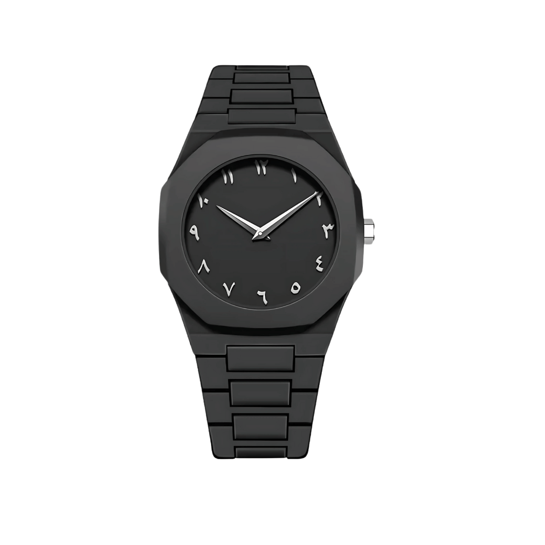 BLACK AURA 2025 – Arabic Dial Men’s Watch | Waterproof, Steel Chain, Bold Design