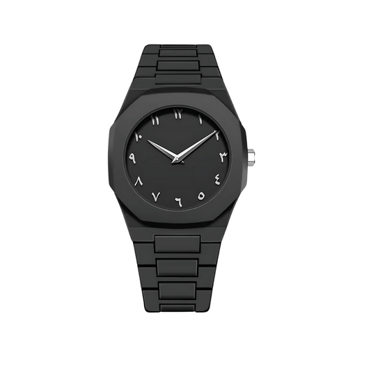 BLACK AURA 2025 – Arabic Dial Men’s Watch | Waterproof, Steel Chain, Bold Design