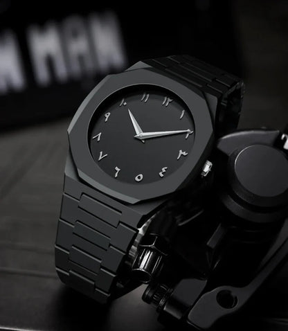 BLACK AURA 2025 – Arabic Dial Men’s Watch | Waterproof, Steel Chain, Bold Design